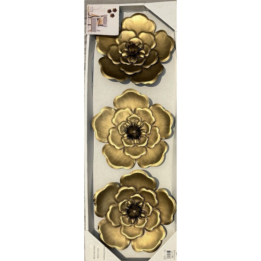 Honeybloom 3-Piece Metallic Flower Wall Art, 8"